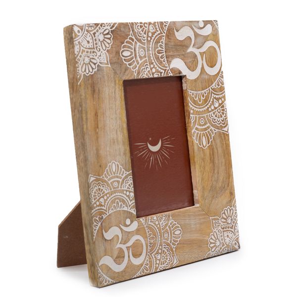 Middelgrote Mangohouten Fotolijst (voor 10x15cm) 26x20x2cm - Mandala - Wit