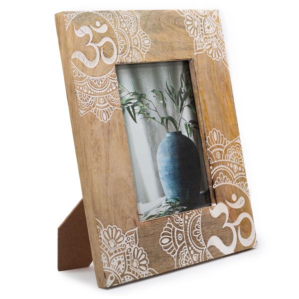 Grote Mangohouten Fotolijst (voor 13x18cm) 28x23x2cm - Mandala - Wit