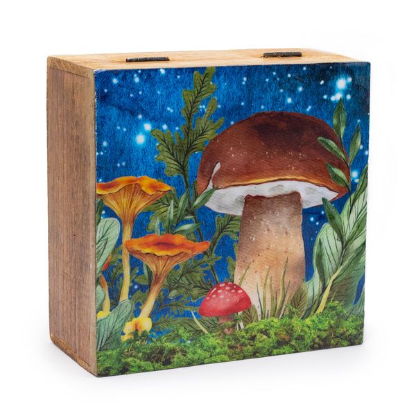 Grote Vierkante Doos 15x17.5x8cm - Paddenstoel Design Blauwgroen