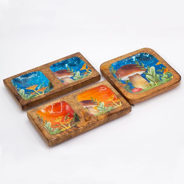 Groot Vierkant Sieradenbakje 15x15x2.5cm - Paddenstoel Design Blauwgroen