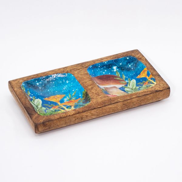 Dubbel Sieradenbakje 20x10x2.5cm - Paddenstoel Design Blauwgroen