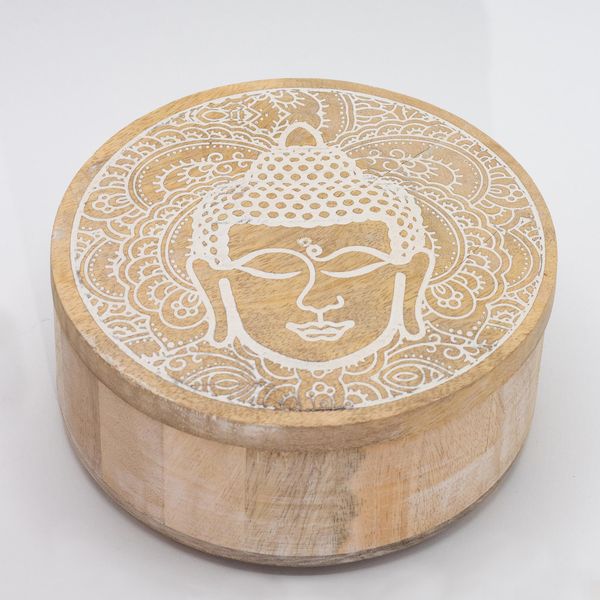 Grote Ronde Doos 17,5x7,5 cm - Boeddhahoofd Whitewash