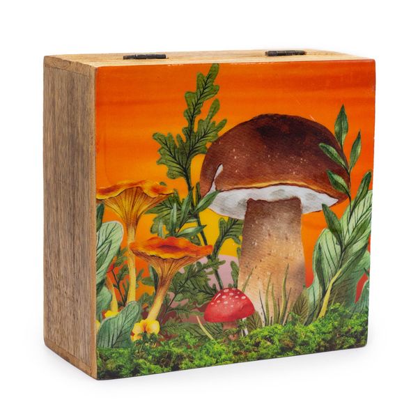 Grote Vierkante Doos 15x17.5x8cm - Paddenstoel Design Kastanjebruin