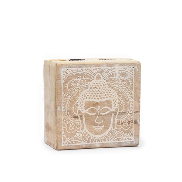 Kleine Vierkante Doos 10x10x4,2 cm - Boeddhahoofd Whitewash