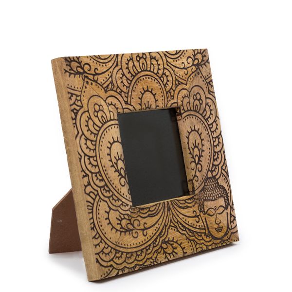 Kleine Mangohouten Fotolijst (voor 10x15cm) 20x20x2cm - Boeddha - Zwart