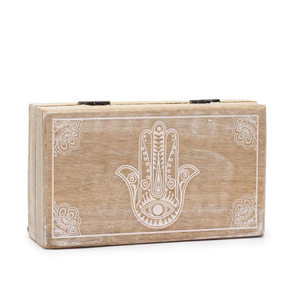Middelgrote Vierkante Doos 17x10x4,2 cm - Hamsa Whitewash