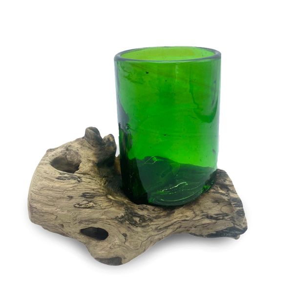 Gerecycleerde Bierflessen - Whiskyglas op Hout