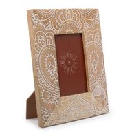 Middelgrote Mangohouten Fotolijst (voor 10x15cm) 26x20x2cm - Boeddha - Wit