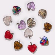 Staal omhulde Hanger Harten - 12 Assorted Edelsteen Chips & Schelpen