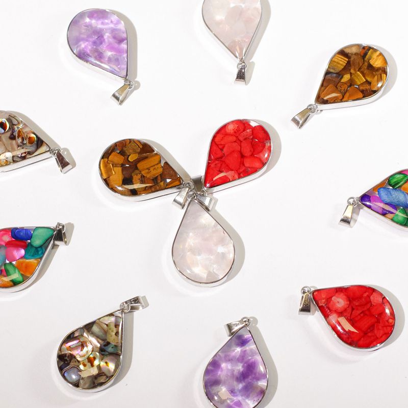 Staal omhulde Hanger Druppels - 12 Assorted Edelsteen Chips & Schelpen