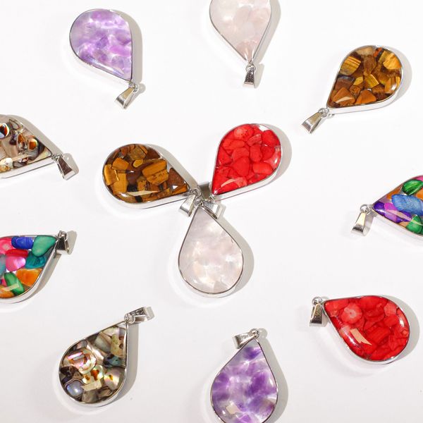 Staal omhulde Hanger Druppels - 12 Assorted Edelsteen Chips & Schelpen