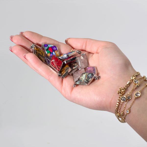 Staal omhulde Hanger Diamanten - 12 Assorted Edelsteen Chips & Schelpen