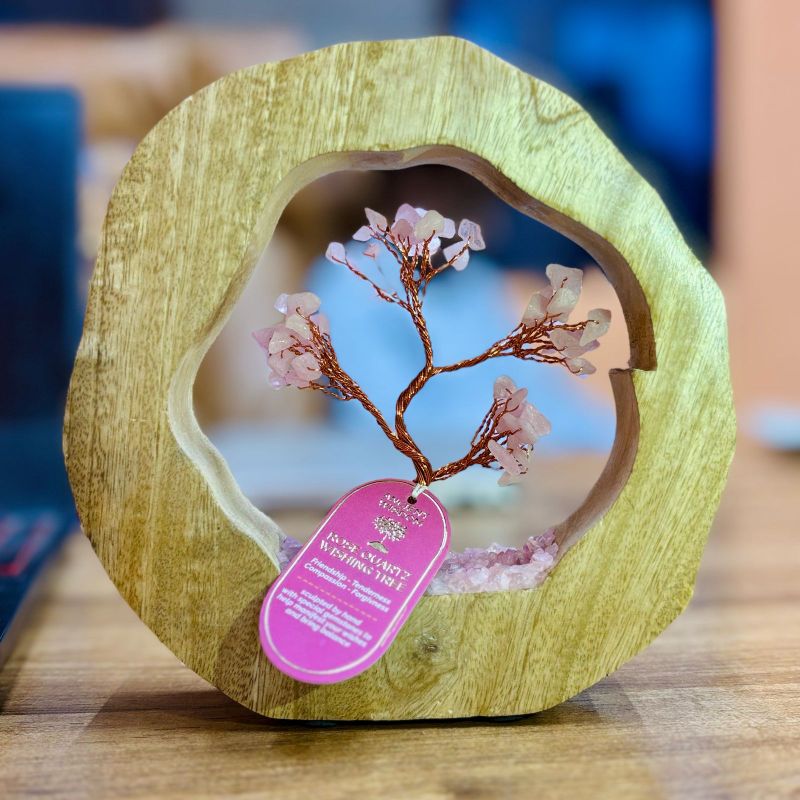 Boomtuin Edelsteen - Mango Houten Ring - Rozenkwarts - 60 steentjes