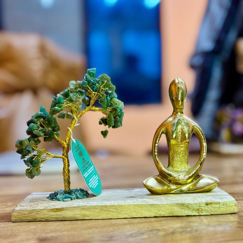 Groene Aventurijn Edelsteen Yogatuin Schuine Boom - Padmasana Houding - 100 Stenen