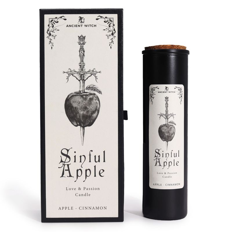 Sinful Apple oude heks rituele kaars en bijpassende geschenkdoos, vooraanzicht