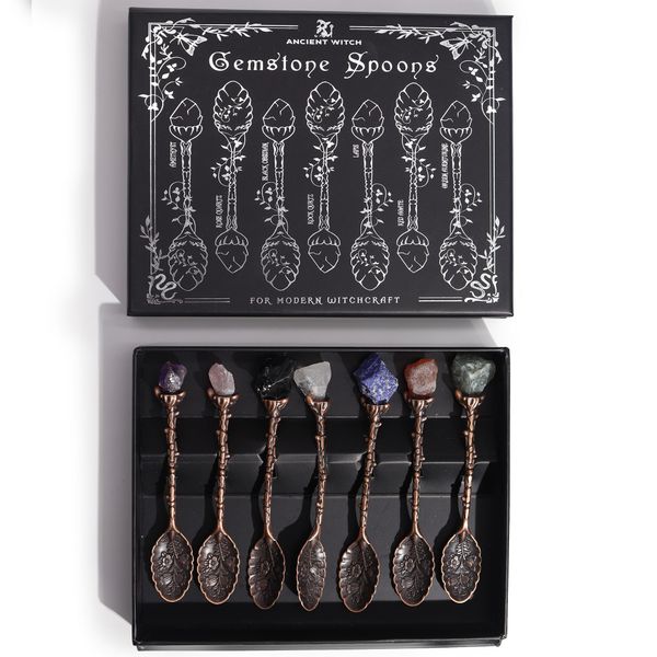 Set van 7 Bronzen Edelsteen Kristallen Hekslepels