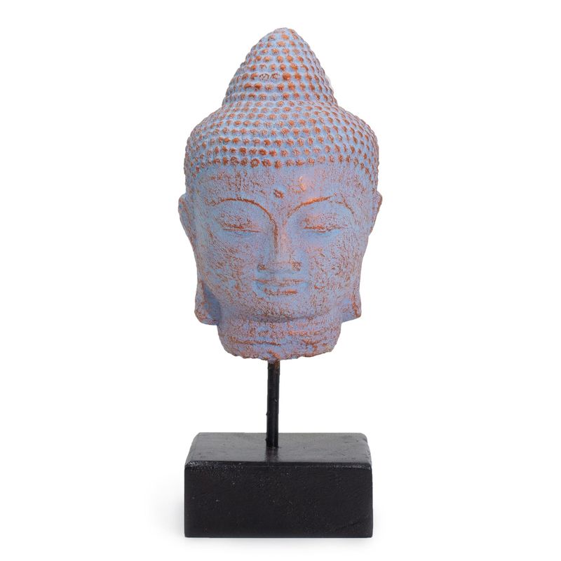 Stilte Boeddhahoofd op Standaard – Blauw Koper