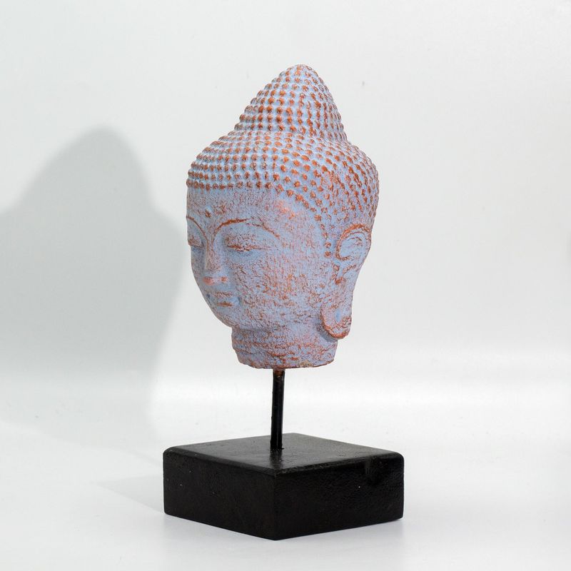Stilte Boeddhahoofd op Standaard – Blauw Koper