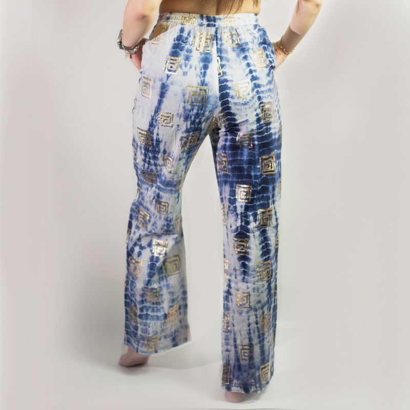Lounge Broek - Goud & Blauw Grieks Motief - Handgeschilderd