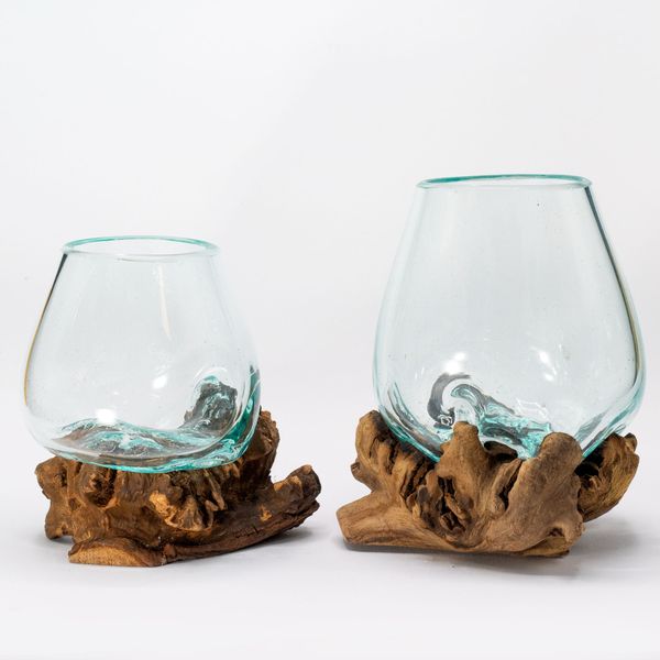 Gesmolten Glas op Zeldzaam Parasietenhout - Groot