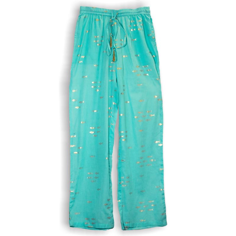 Lounge Broek - Turquoise & Goud Vissendesign