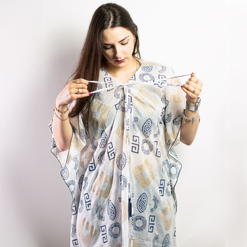 Kaftan - Goud & Blauw Grieks Motief - Handgeschilderd