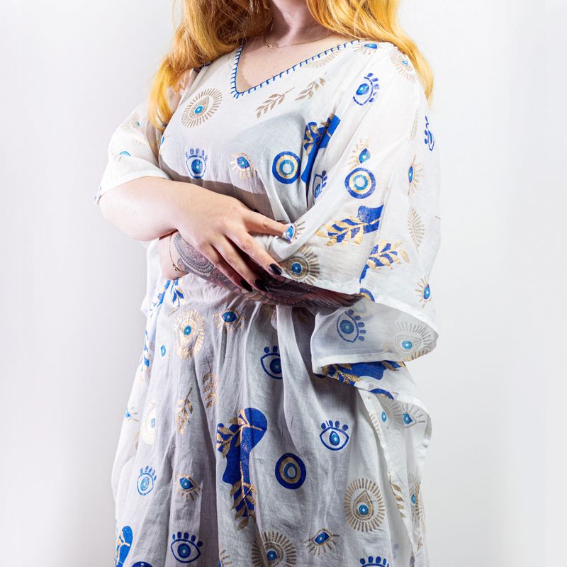 Kaftan - Wit, Blauw & Goud Oog van Fatima Design