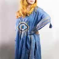 Kaftan - Rijk Blauw & Goud Handgeschilderd Oog van Fatima Design - Handgeschilderd