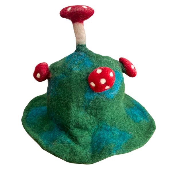 Felted Paddenstoelenhoed - Mosgroen van de Bergen