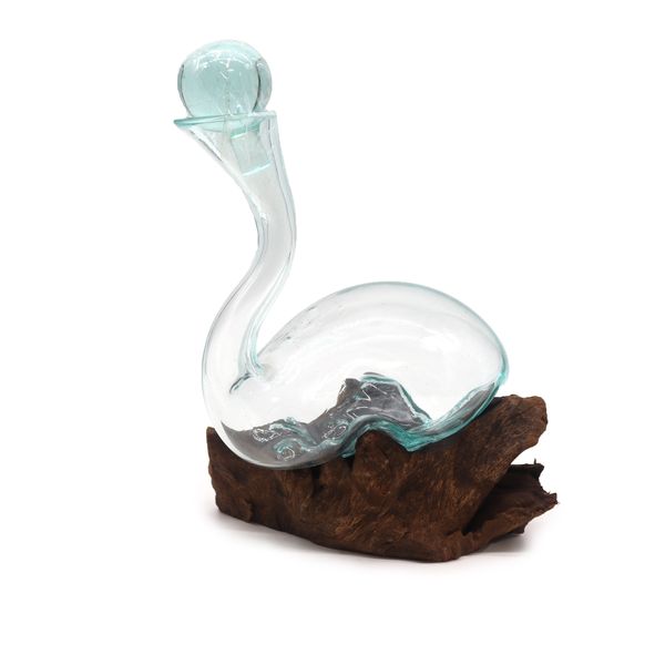 Gesmolten Glas op Houten Stronk - Wijn Karaf