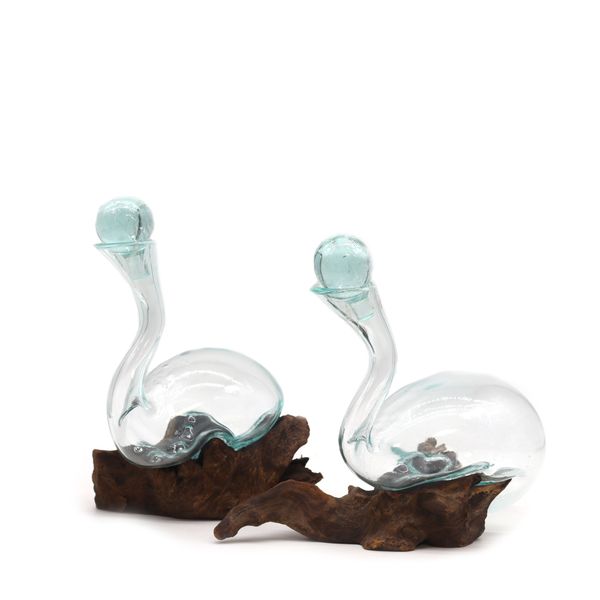 Gesmolten Glas op Houten Stronk - Wijn Karaf