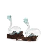 Gesmolten Glas op Houten Stronk - Wijn Karaf