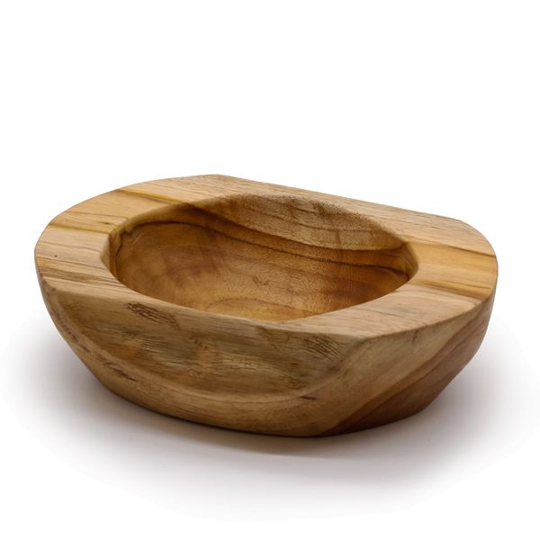 Grote Natuurlijk Vormige Teakhouten Kom - 25x7cm