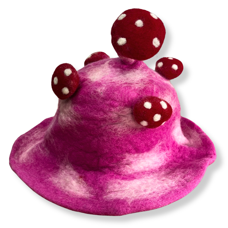 Felted Paddenstoelenhoed - Schokkend Roze