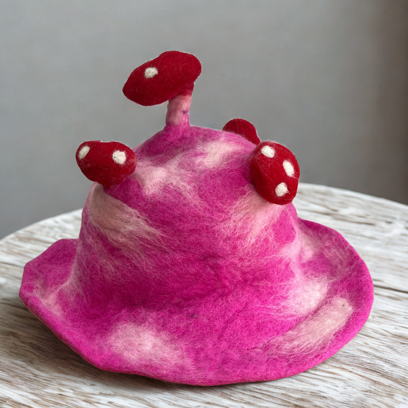Felted Paddenstoelenhoed - Schokkend Roze