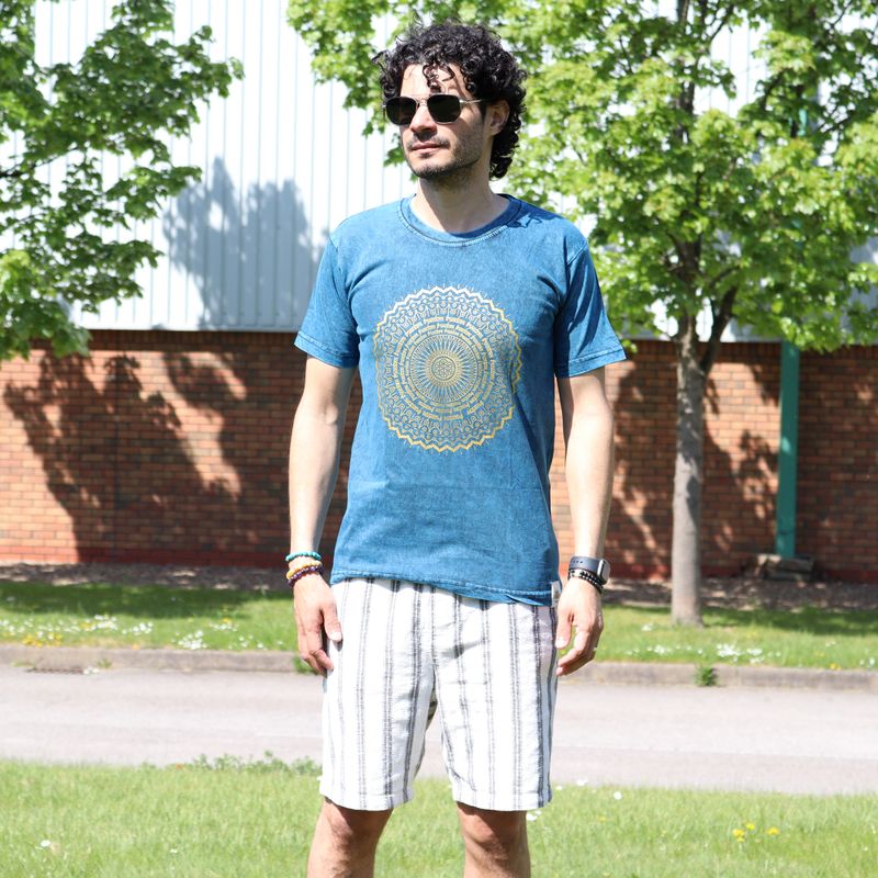 Kleine Steen Gewassen T-shirt - Mandala - Blauw