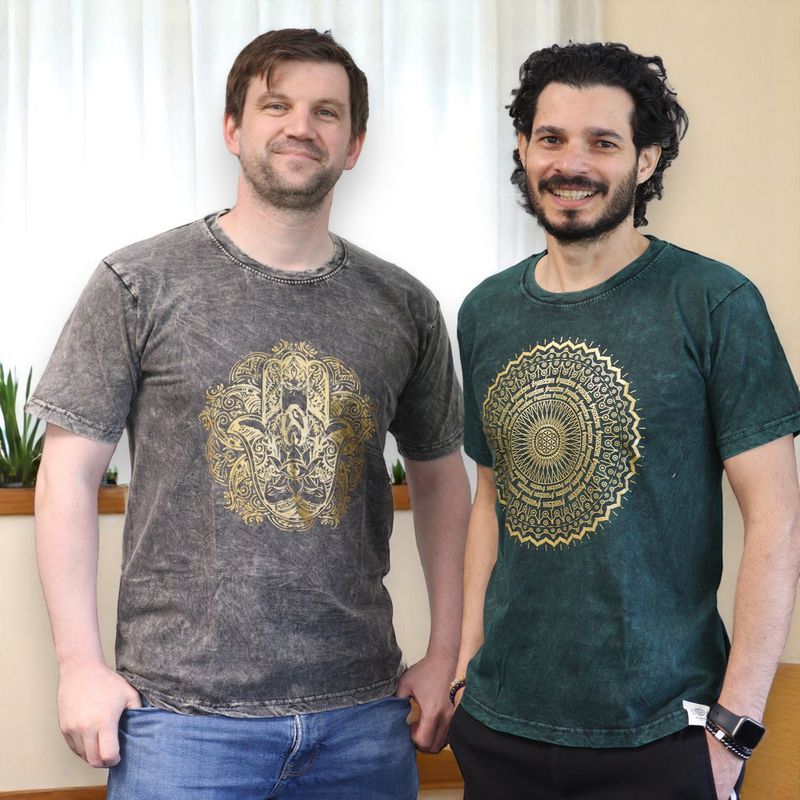Middelgrote Steen Gewassen T-shirt - Hamsa - Donkergrijs