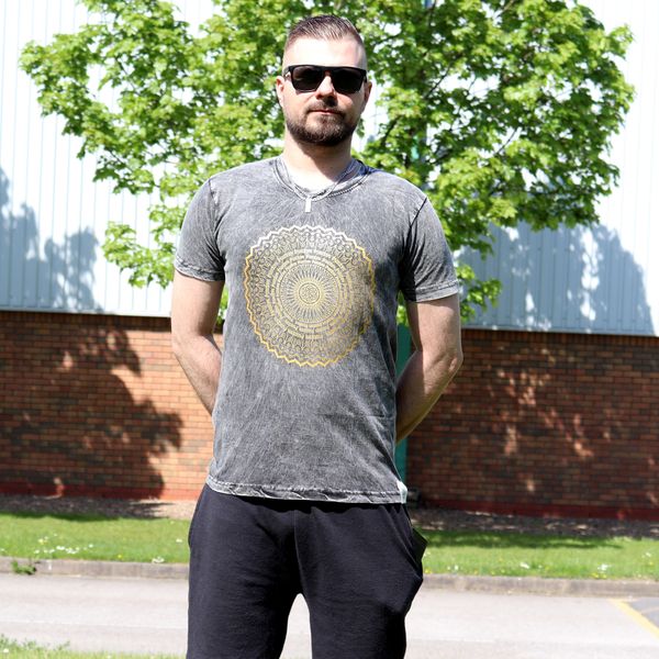 Kleine Steen Gewassen T-shirt - Mandala - Donkergrijs