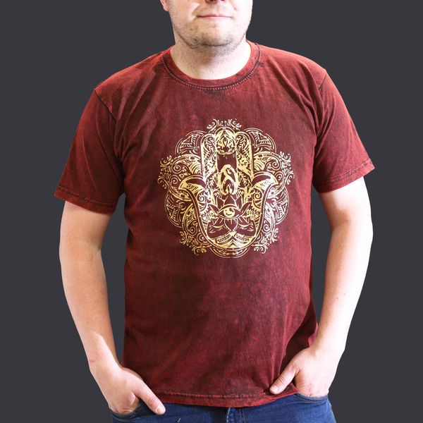 Extra Grote Steen Gewassen T-shirt - Hamsa - Kastanjebruin