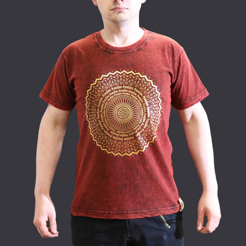 Kleine Steen Gewassen T-shirt - Mandala - Kastanjebruin