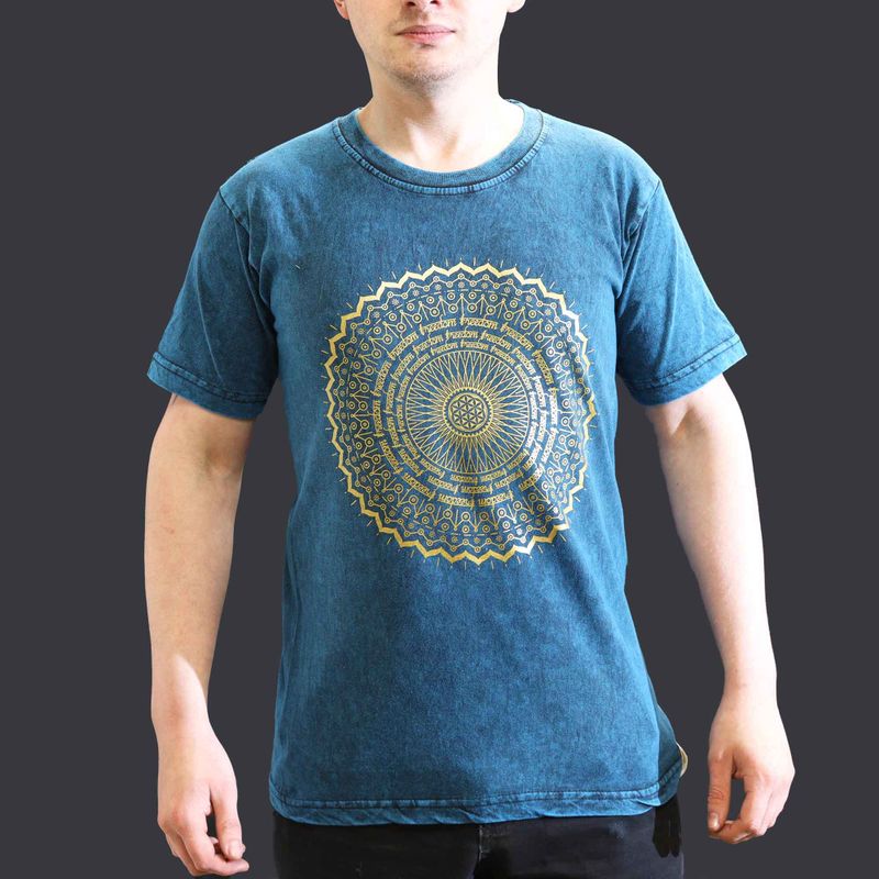 Kleine Steen Gewassen T-shirt - Mandala - Blauw