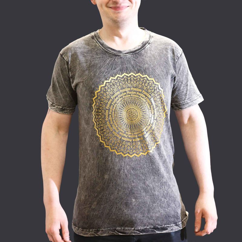 Kleine Steen Gewassen T-shirt - Mandala - Donkergrijs