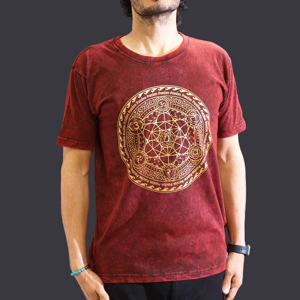 Middelgrote Steen Gewassen T-shirt - Chakra - Kastanjebruin