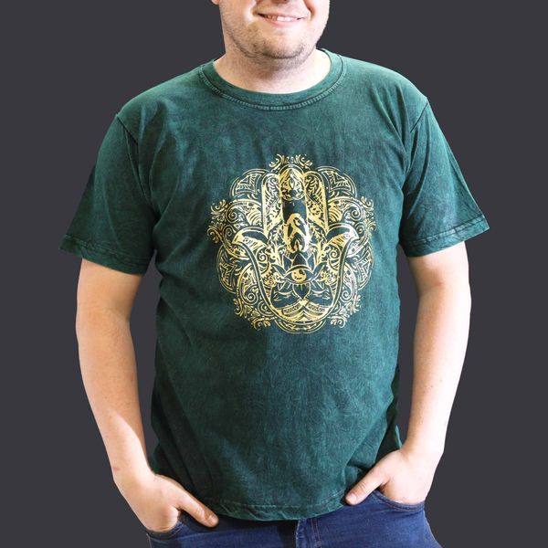 Extra Grote Steen Gewassen T-shirt - Hamsa - Groen