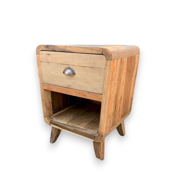 Nachtkastje - Rond met 1 Lade - Gerecycled Teakhout - 45 x 37 x 57cm