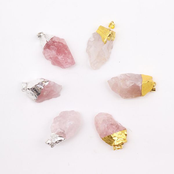 Edelsteen Rozenkwarts Goud- & Zilverkleurige Hangers (6 assorti)