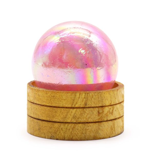 Edelsteen Kristallen Bol 50mm - Rozenkwarts Titanium Aura met Standaard