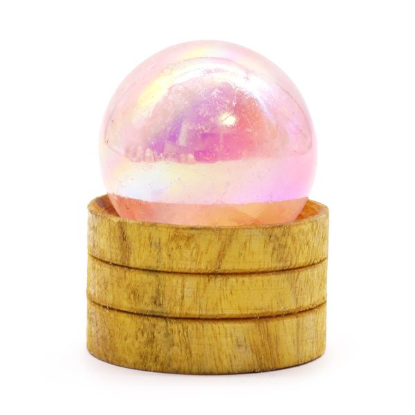 Edelsteen Kristallen Bol 40mm - Rozenkwarts Titanium Aura met Standaard