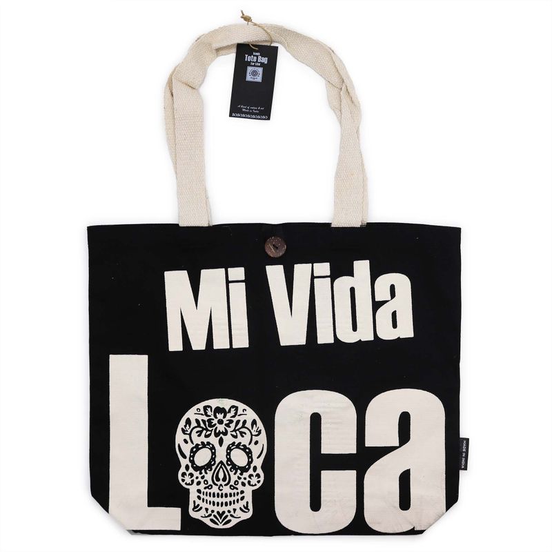 Iconische Classic Draagtas - Mi Vida Loca - Zwart Naturel 10oz (36x43x10cm)