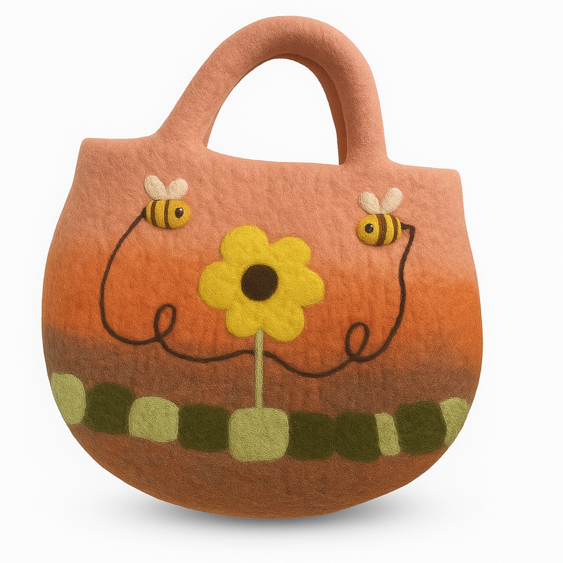 Zonnebloem & Bijen Vilt Tas - 35x27cm